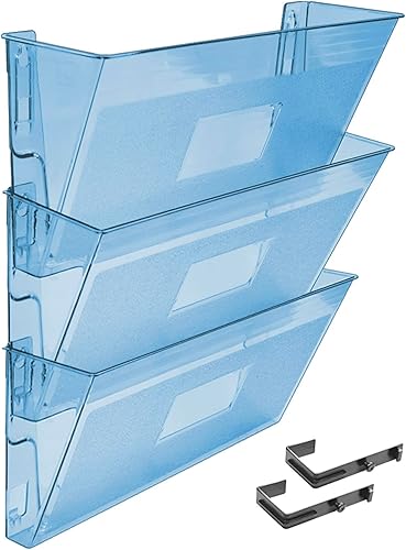 Acrimet Soporte organizador de archivos de bolsillo para montaje en pared (ganchos incluidos) (color azul transparente) (paquete de 3)
