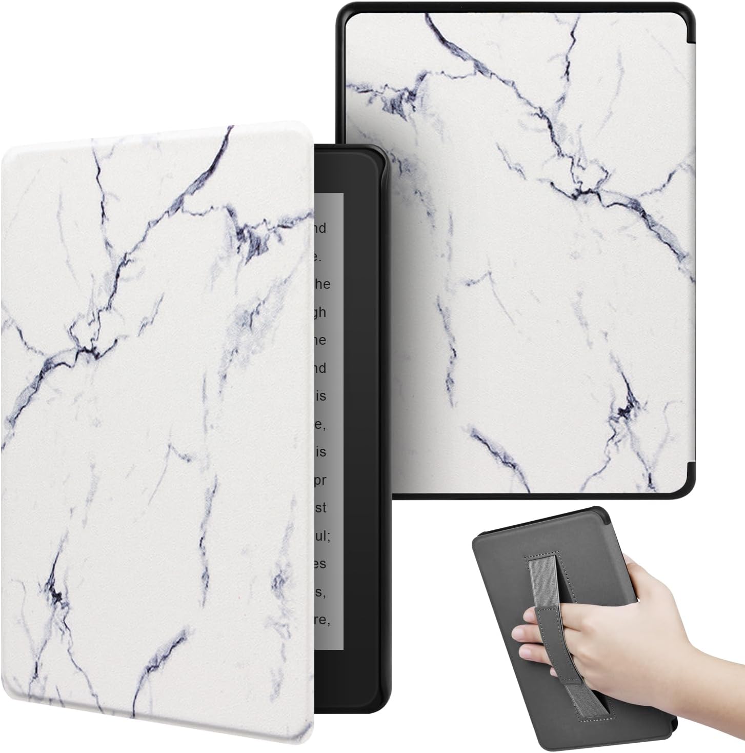 Slim Case for Kindle Paperwhite 11th Gen 2021 & Signature Edition(6.8″) – Lightweight, Auto Sleep/Wake Hand-Strap, Not Compatible with Other E-Book Reader, White Marble