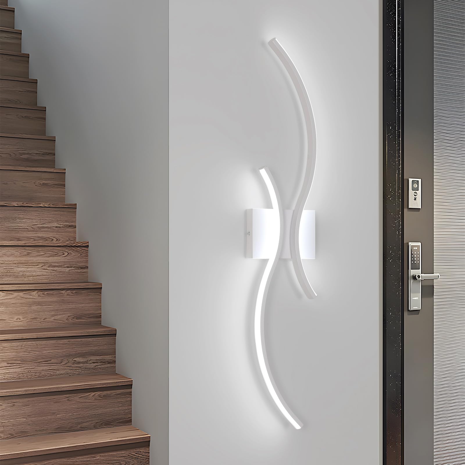 Goeco Applique da Parete Interno LED 80CM 27W 3000LM 6500K, Bianco | Lampada da Parete LED Lunga Moderna con 2 Tubi Luminosi Luce Bianca Calda per Camera da letto Soggiorno Scala Cucina