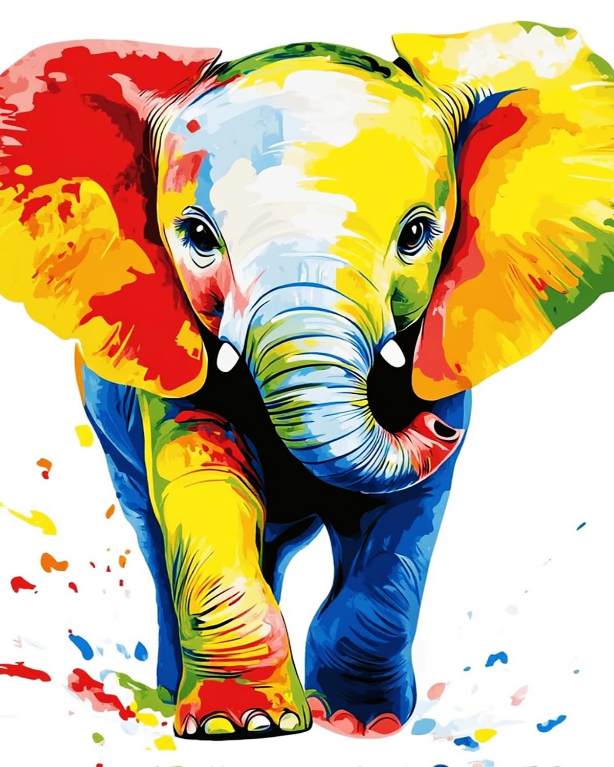 LIUBAISHI Paint by Numbers for Adults, Colourful Baby Elephant, 40x50 cm Acrylic Canvas Painting Kit