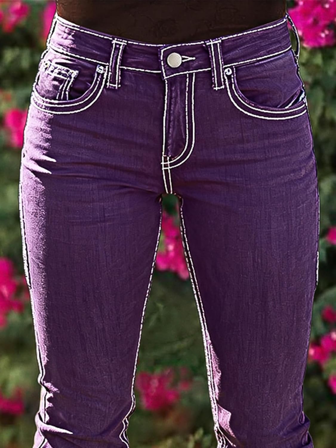 Flamingals Women's Mid Waist Bootcut Jeans Floral Embroidery Flap Pocket Trendy Vintage Pants - Image 4