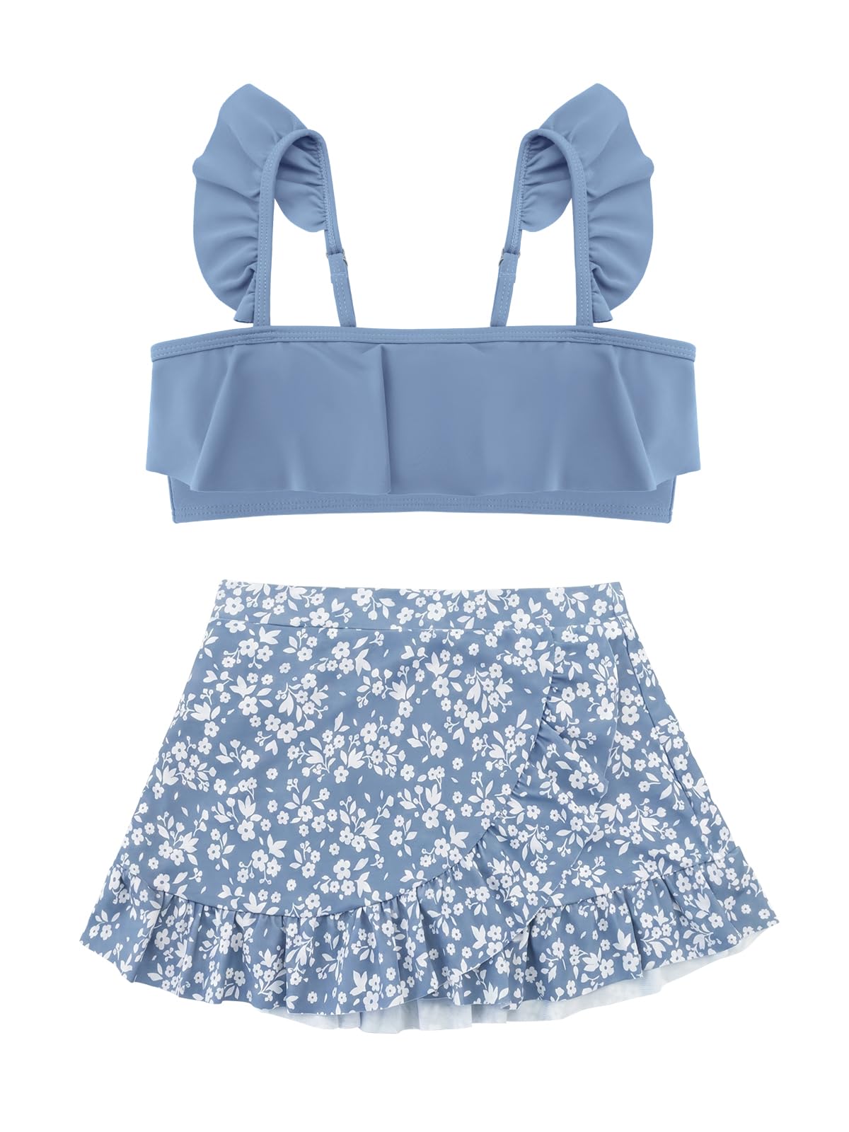 SHEKINI Costume da bagno estivo da spiaggia con gonna, 2 pezzi, con volant e gonna, per bambine dai 7 ai 14 anni