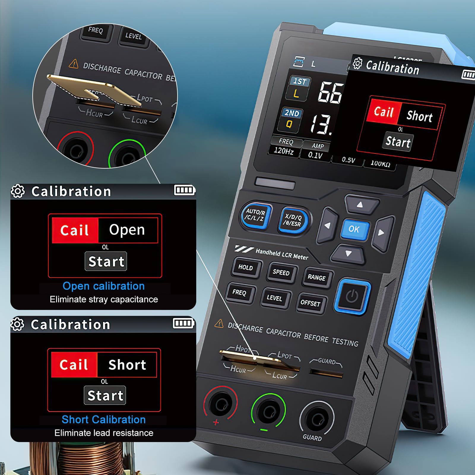 LCR Messgerät, LCR-Meter Digitalbrücke Einstellbare Frequenz 100 Hz -100 kHz ESR Tester LCR Meter mit LCD-Display für Widerstandskapazität Induktivität Messung