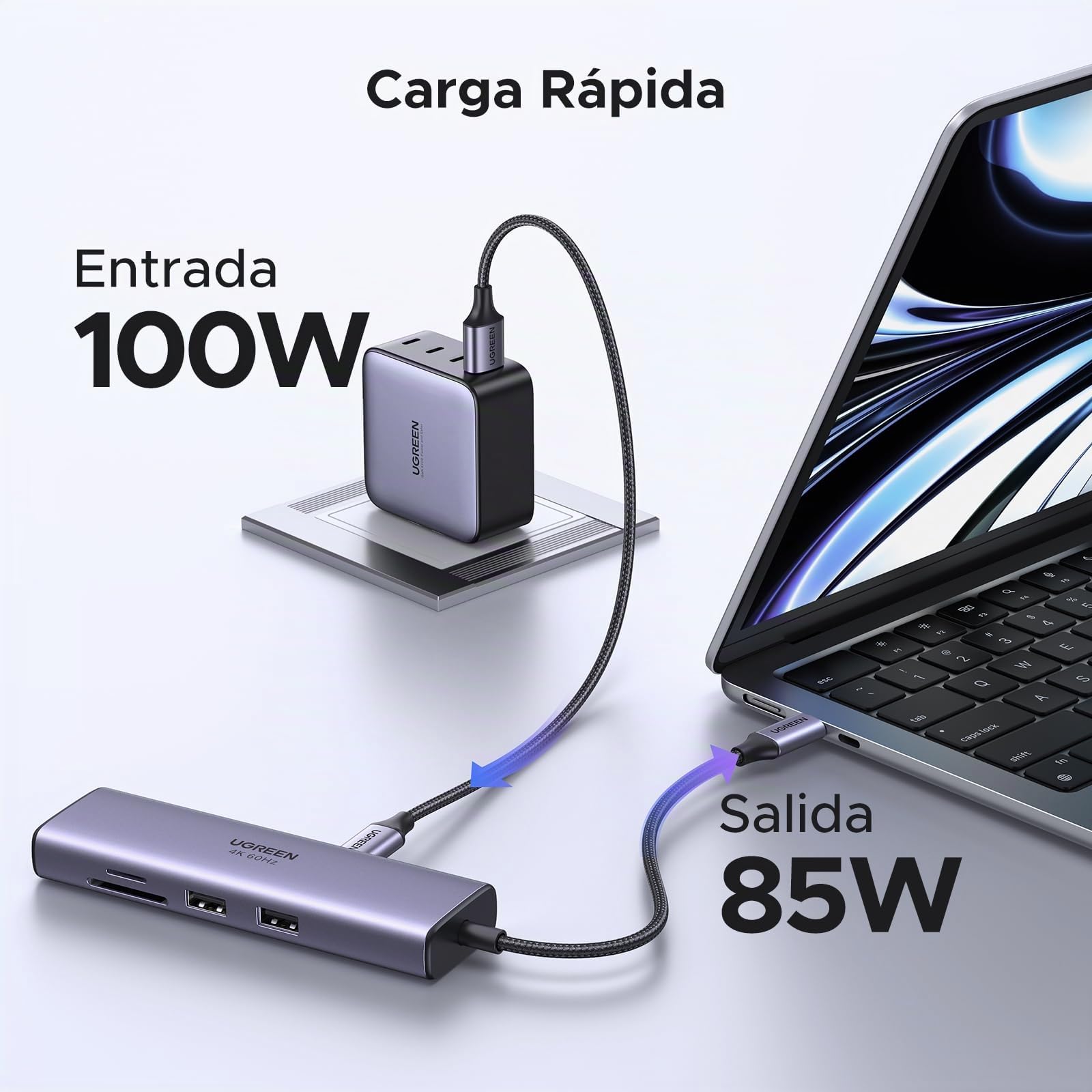 UGREEN Revodok 107 Hub USB C HDMI 4K 60Hz Adaptador Tipo C Ethernet RJ45 Gigabit Lector Tarjeta SD TF PD 100W Carga Docking Station Compatible con MacBook Neo iPad Pro Air iPhone 17 Pro MAX Air
