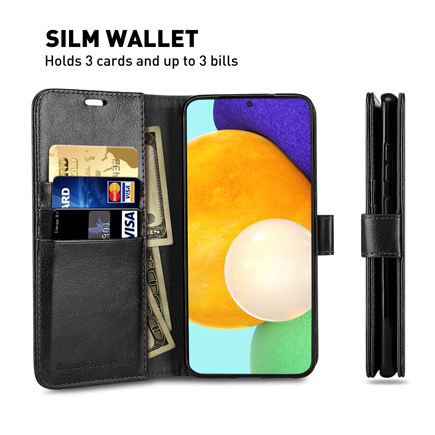 MONASAY Wallet Case Compatible for Galaxy A23 5G, [Included Glass Screen Protector][RFID Blocking] Flip Folio Leather Cell Phone Cover with Credit Card Holder, Black