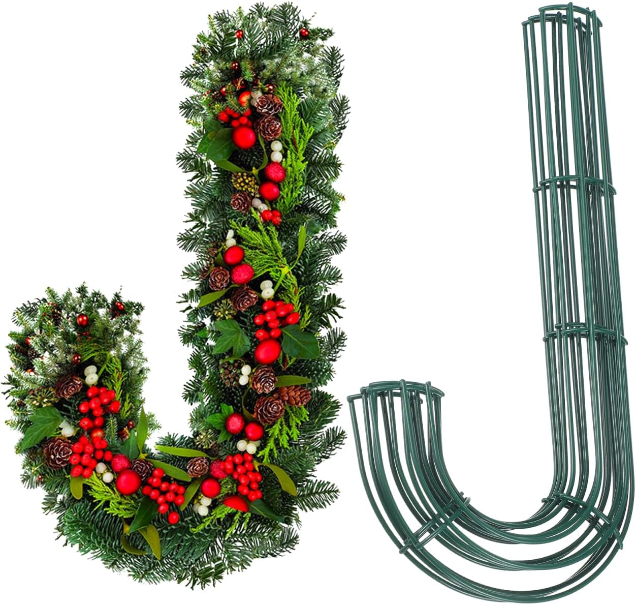 FOMIYES Christmas Flower Wreath Frame 4Pcs Candy Cane Shape Wreath Frames, Wire DIY Loop, J Letter Flower Hanging Loop Rings for Christmas Valentines New Year Party 11.79 x 7.07in