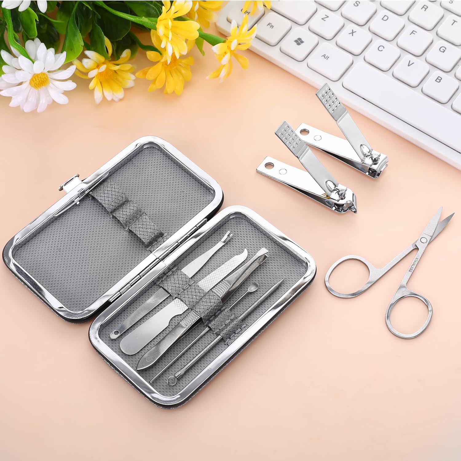 15 Set Manicure Kit Bulk Professional Nail Clipper Set Bulk with Travle Case Individually Wrapped Finger Nail Clippers Adult for Homeless,Hotel(5 Color, 8 in 1)