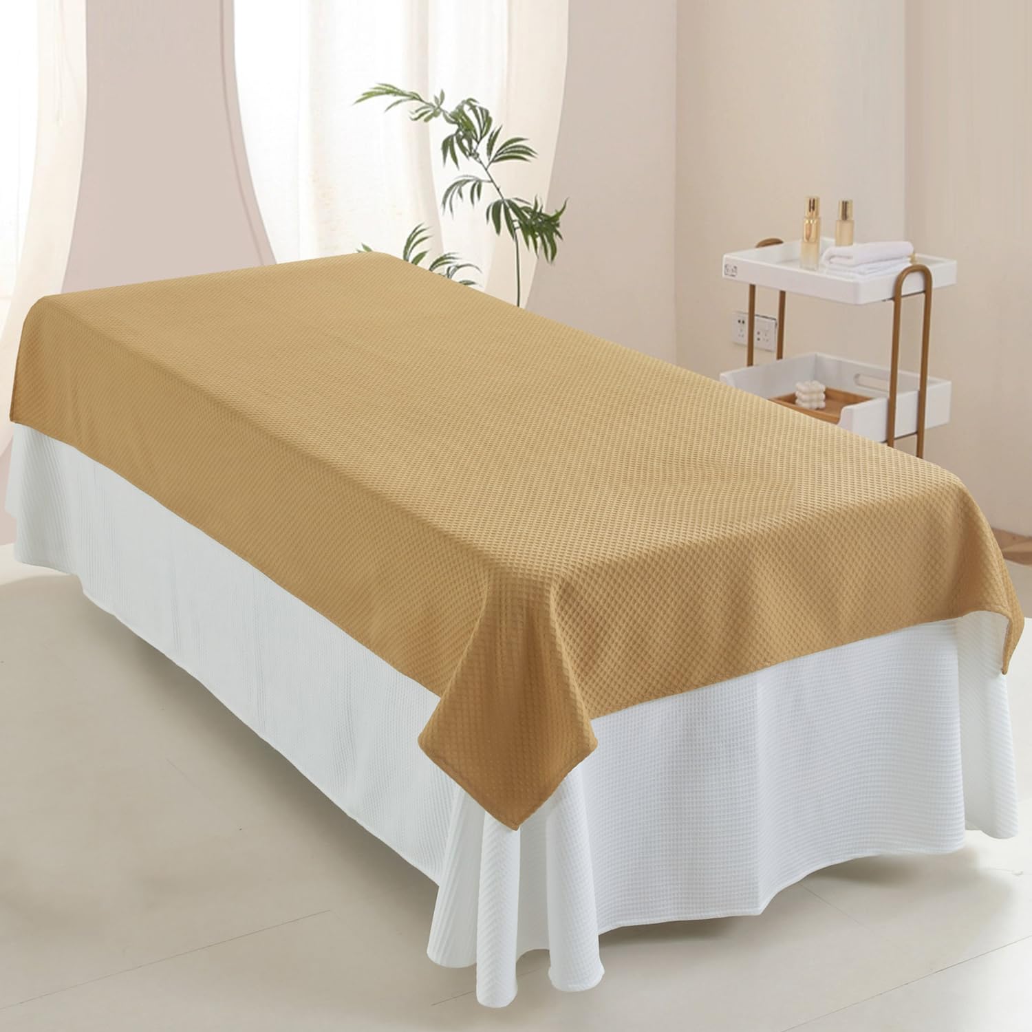 LDLCYCN ,A/khaki(N),120 * 210cm, Premium Reusable Massage Table Bed Sheets With/Without Face Hole Soft Lash Bed Sheet Professional Massage Linens Dustproof Spa Bed Cover Massage Spa Couch Cover