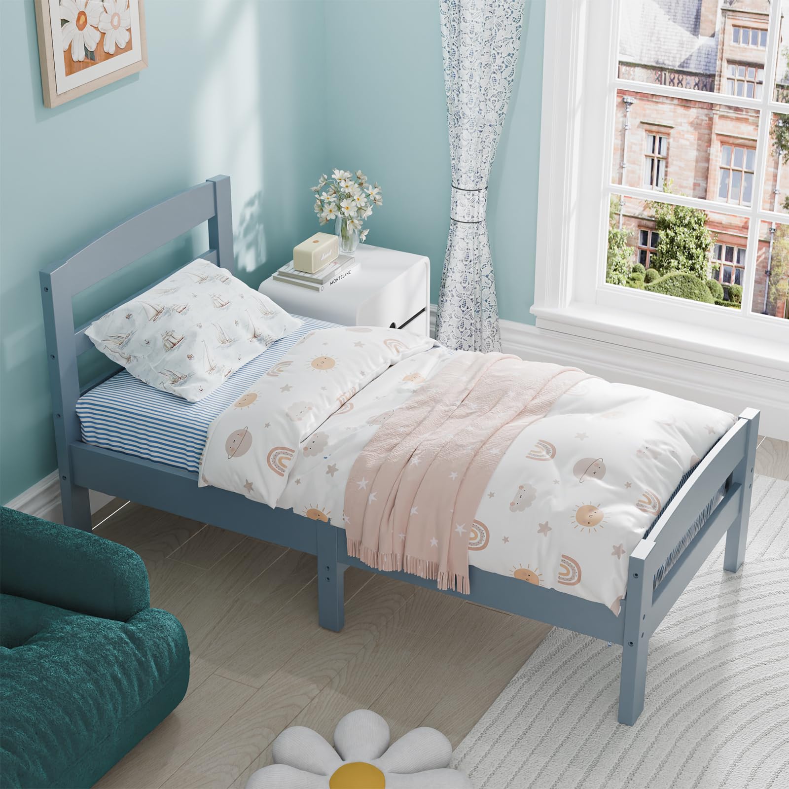 Caihaihfa Solid Pine Wood Platform Bed Frame, Modern, Easy Assembly, Adults Kids Teenagers 98X198X73cm,3ft Single, Gray (Grey E) — image 1