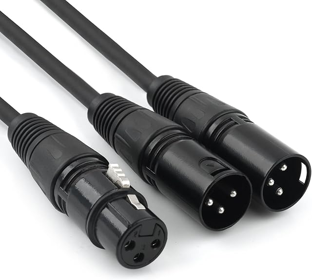 TISINO XLR Splitter Cable, 3 Pin XLR Female to Dual XLR Male Patch Y Cable Balanced Microphone Splitter Cord Audio Adaptor- 1.5 Feet