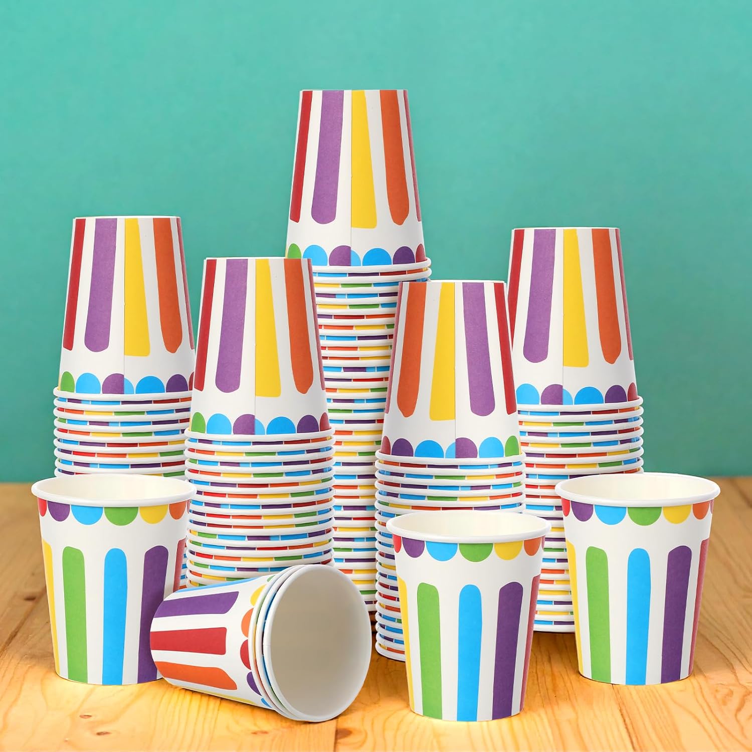 200 Pcs Stripe Disposable Paper Cups for Christmas Carnival Party Disposable Drinking Cups Set Striped Paper Supplies Birthday Circus Decorations for Coffee Tea Juice, 9 oz - Image 8