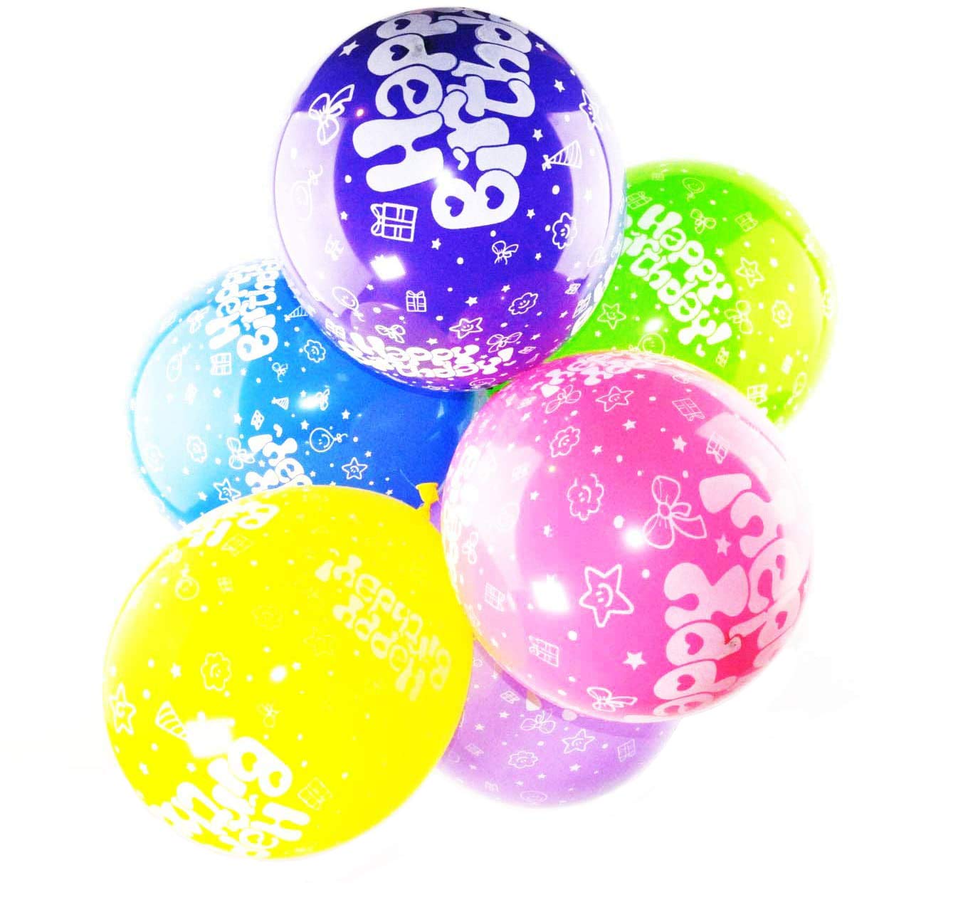 Happium Happy Birthday Balloons, 12" Multicoloured Printed Latex Balloons for Girls Boys Birthday Decorations, Anniversary Party (Pack of 10)