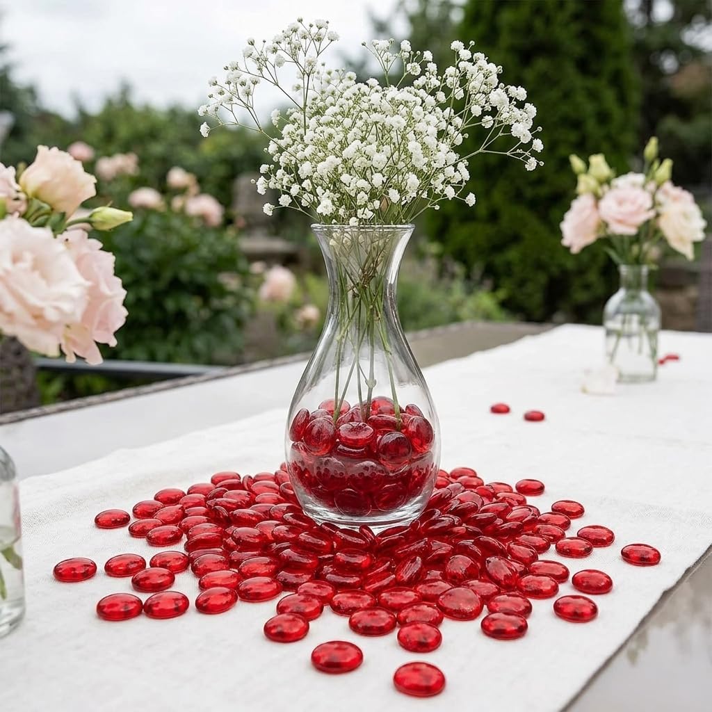 Red Glass Pebbles 1 lb Decorative Stones for Vase Fillers Home