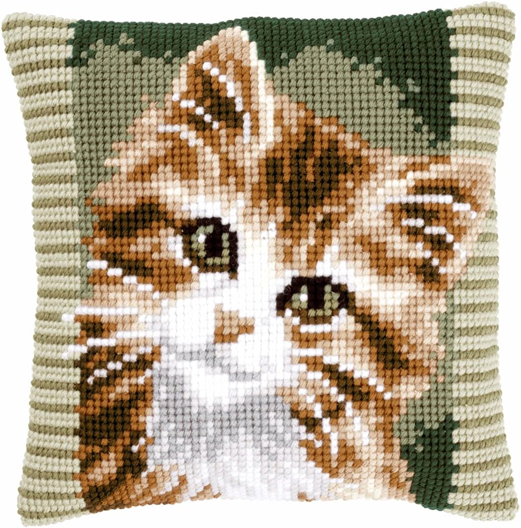 Vervaco Printed Cross Stitch Cushion: Brown Cat