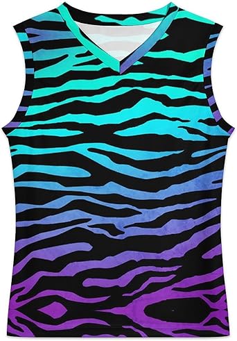 Amazon | [クルタイフ] Vネック タンクトップ メンズ ゼブラ柄 青 紫