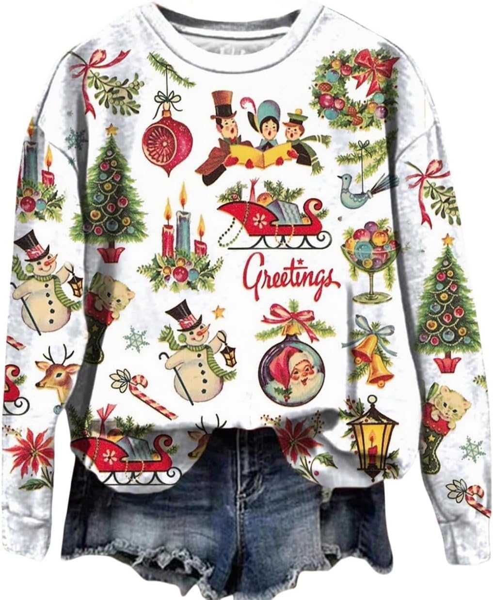 GREFLYING Vintage Christmas Shirts For Women Christmas Lightweight Sweatshirts Tops Xmas Graphic Long Sleeve Shirts Tops