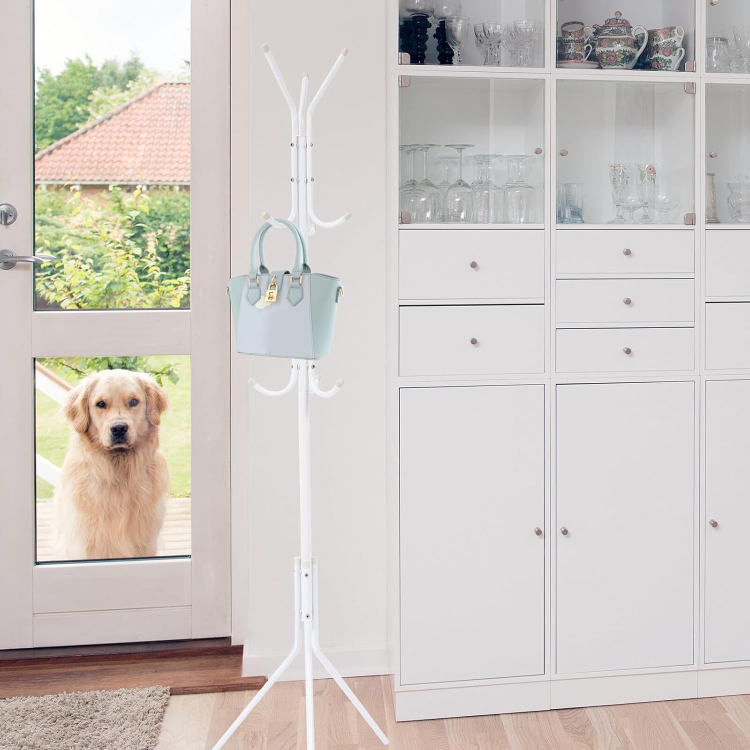 VANZACK Modern Multi-layer Coat Rack with Hooks Sturdy Freestanding Clothes Stand for Home Entryway Bedroom Office Space-saving Tapered Hook Design Prevents Damage White Iron Art Finish