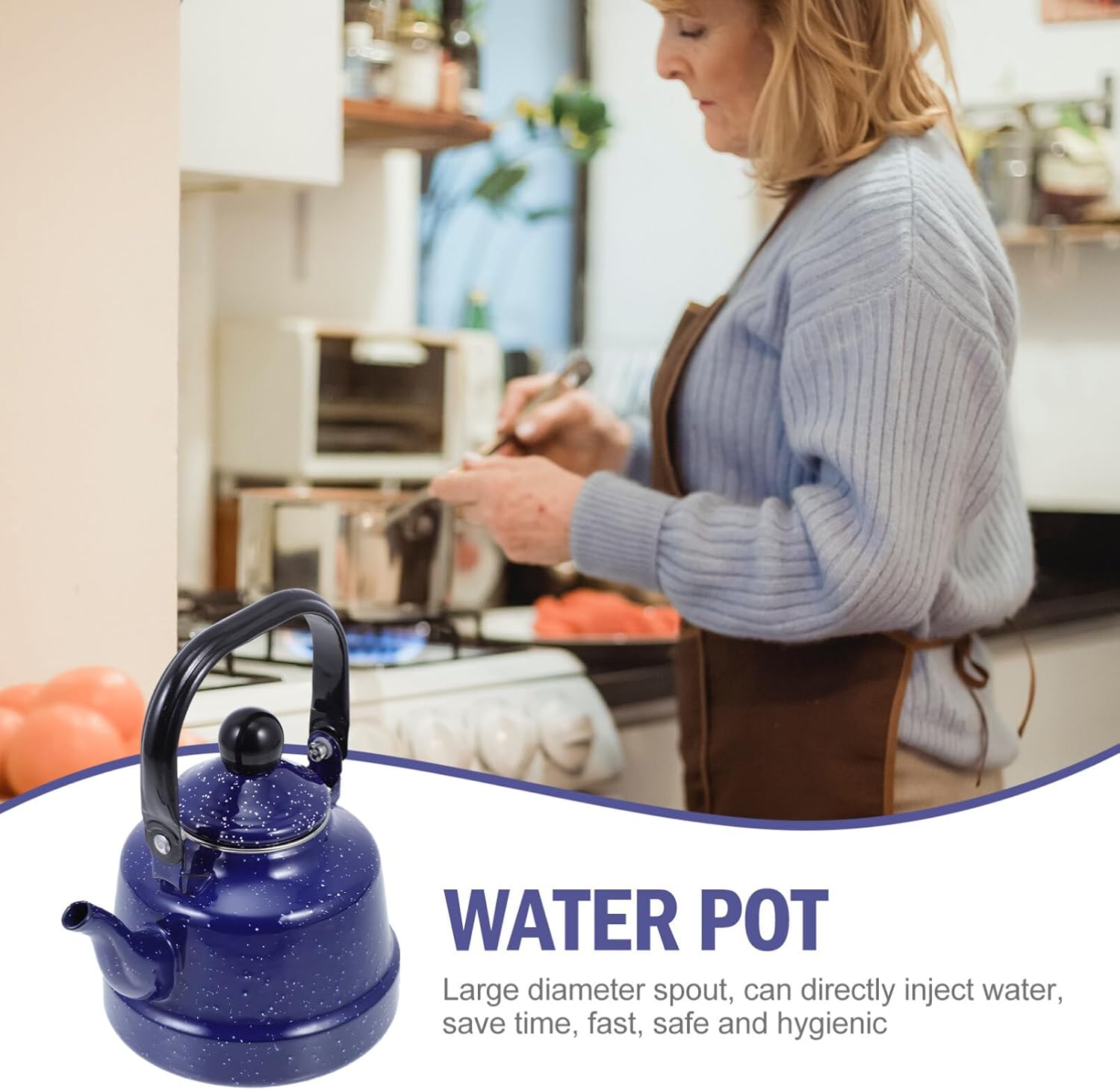 Enameled Water Kettle with Mottling Pattern 7.87 Inch Ceramic Tea Pot for Loose Leaf Tea Stylish Speckled Enamel Teapot for Kitchen and Heating Water