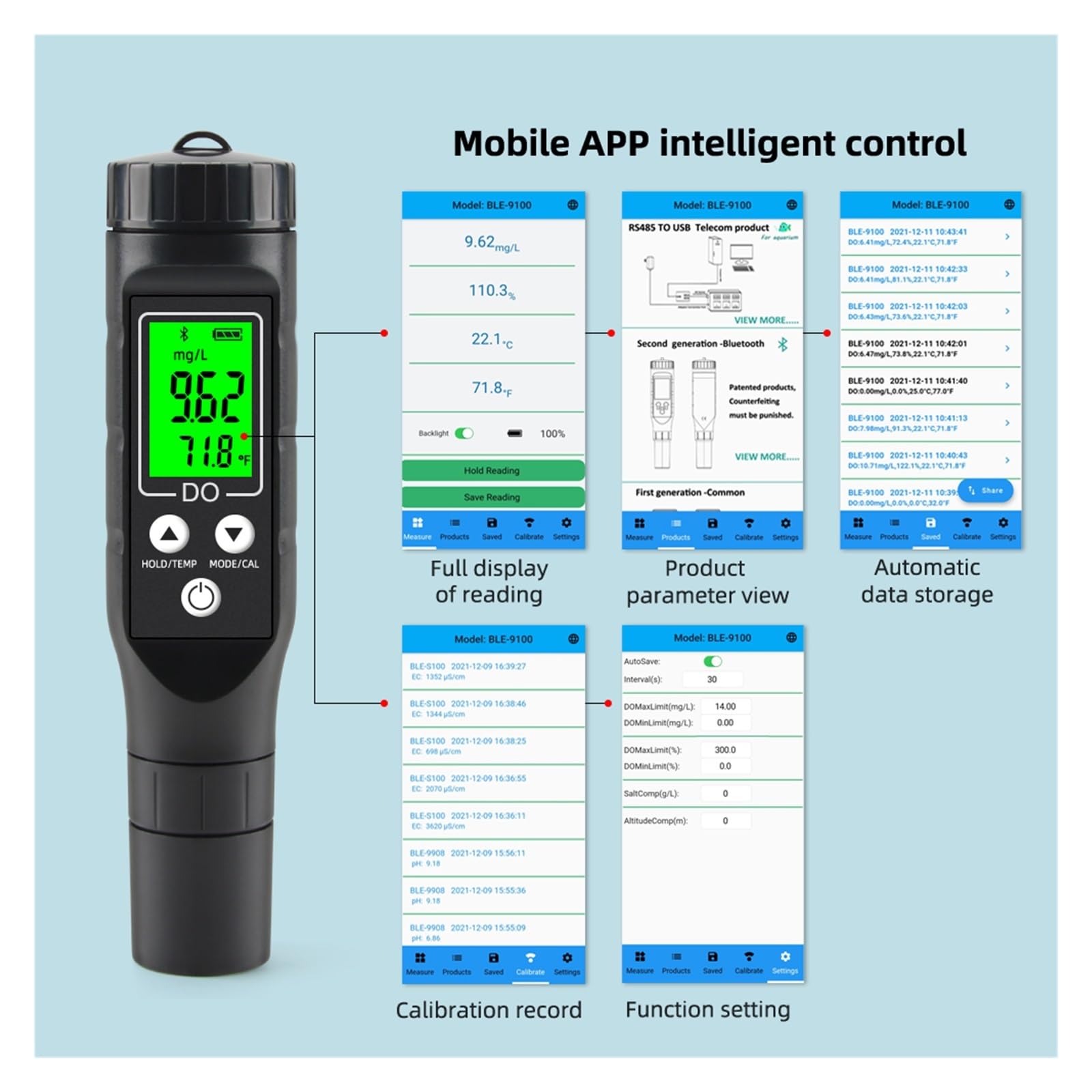 Tester miernika PH, Inteligentny miernik rozpuszczonego tlenu z niebieskim zębem 0,0-30,0 Mg/L cyfrowy detektor online precyzyjny tester elektrod do hydroponiki,Woda pitna, Hydroponika, SPA, Browarni