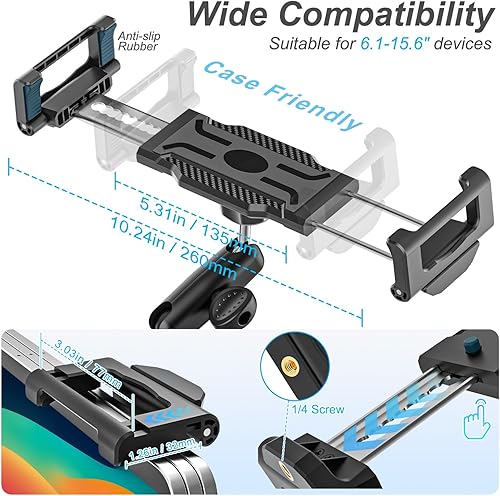 Miniatura 6 de Soporte para tableta de parabrisas de camión de doble cabezal, cabezal de bola de metal ajustable de rotación de 360, funda de grosor de ajuste
