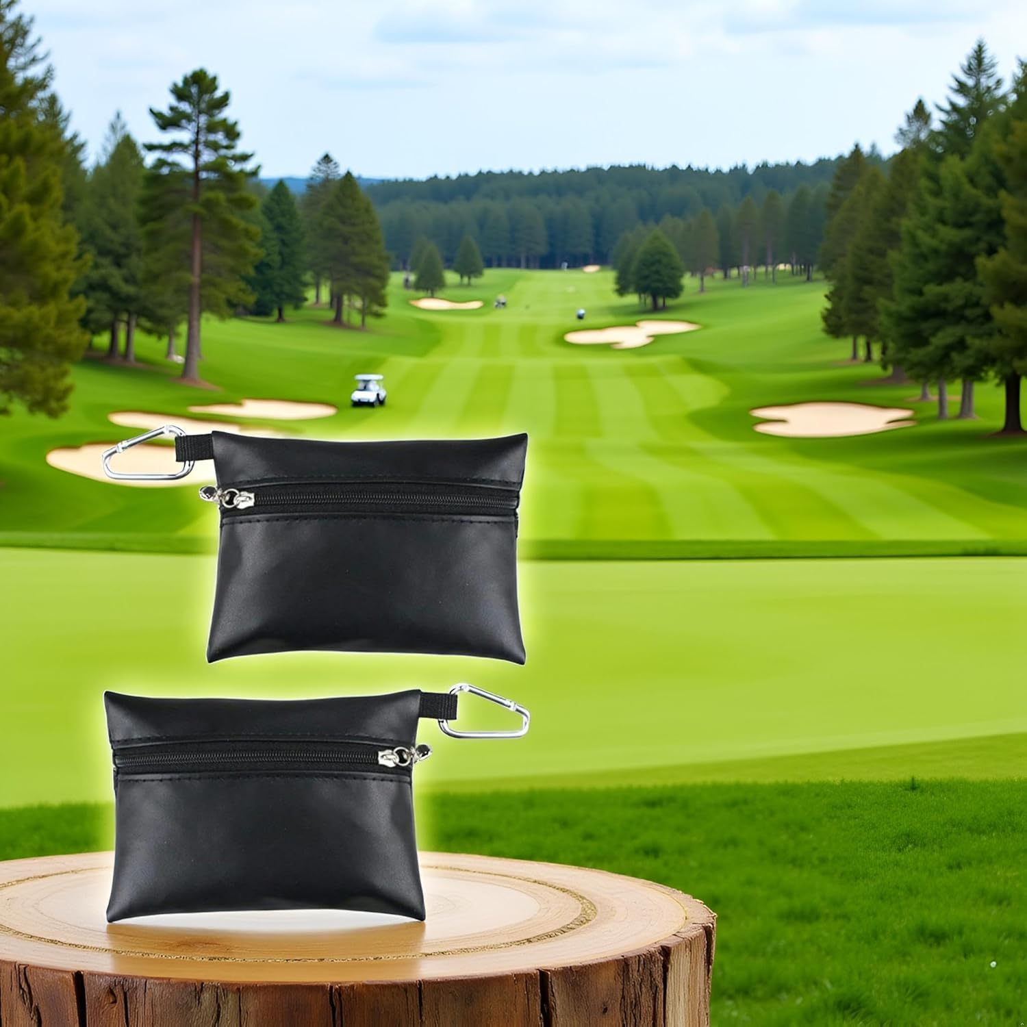 Borsa per tee da golf in pelle con cerniera, accessori per borse da golf, sacchetti neri per mini golf tee