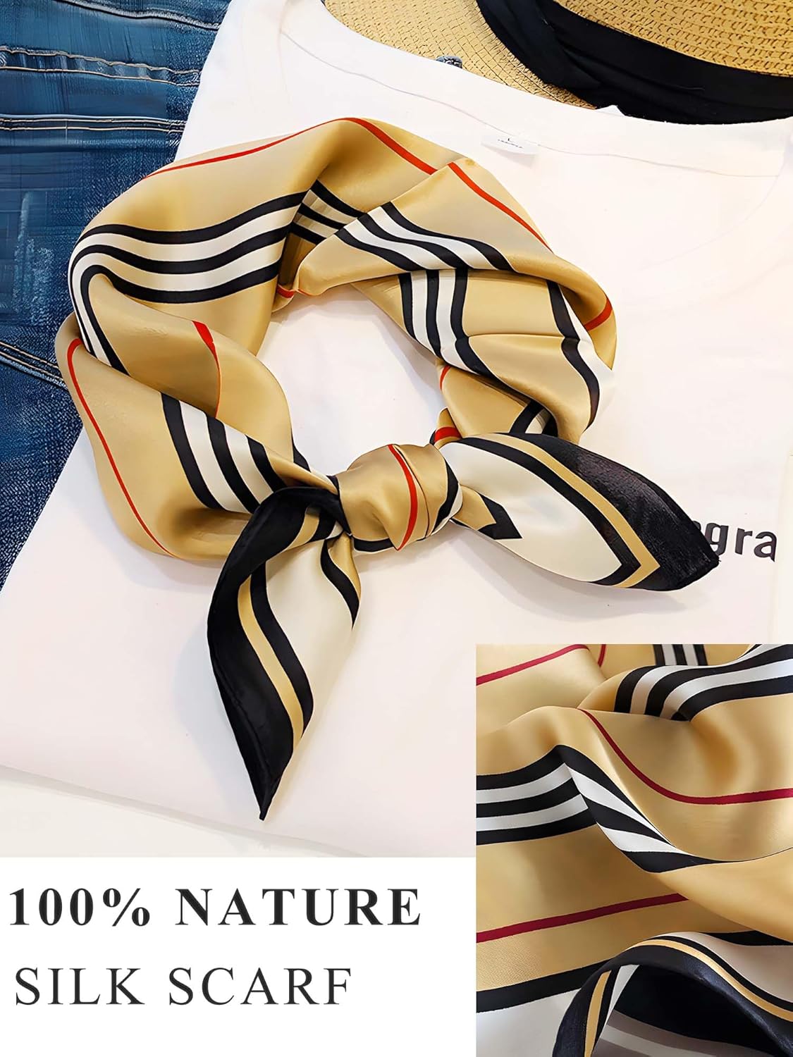 100% Mulberry Silk Scarf for Women Hair Lightweight Square Neckerchief Wrap For Head Scarves 21" - Image 6