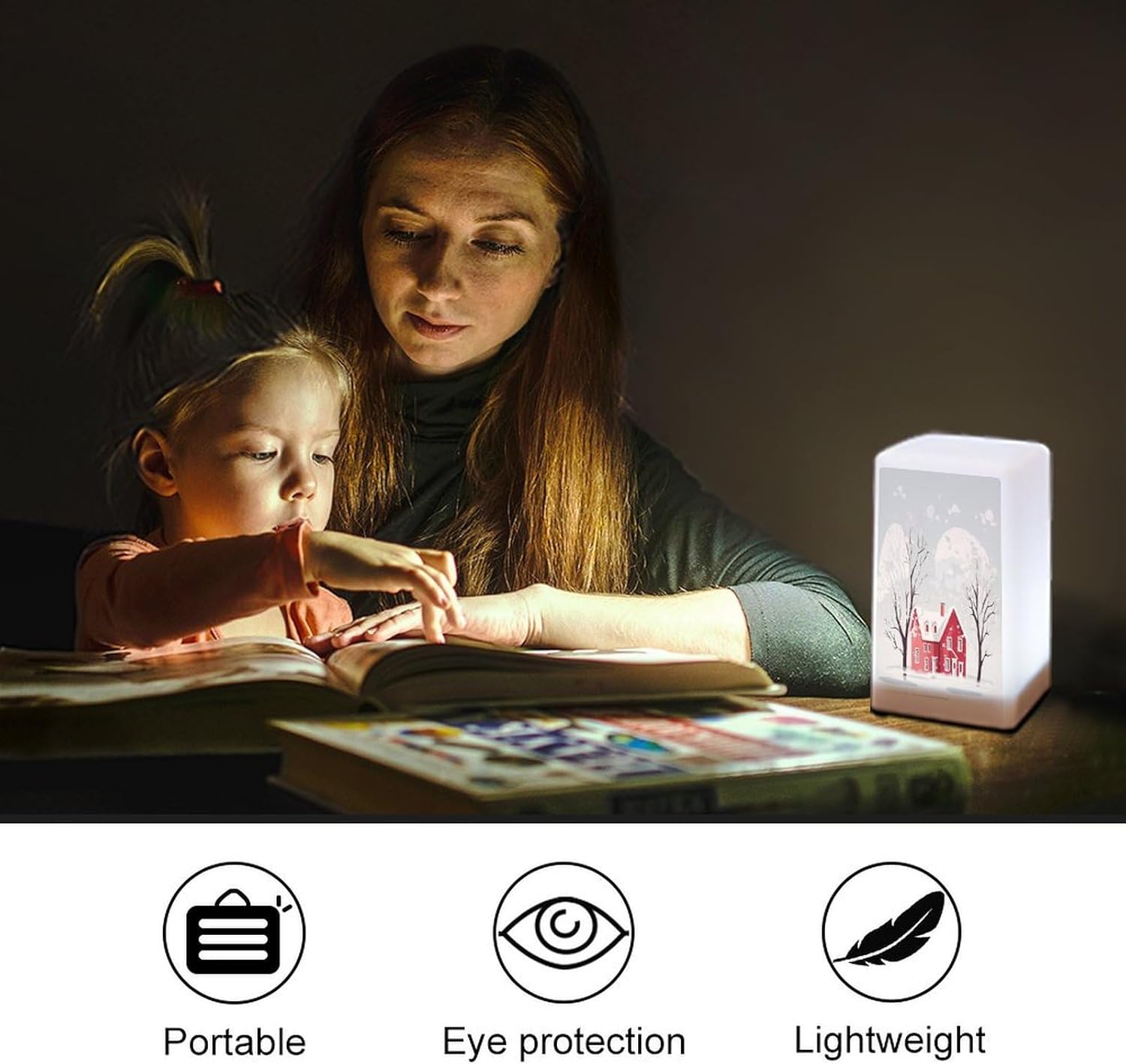 Cordless Night Light Battery Powered Dimmable Lamp for Reading Cartoon House Small Desk Lamp for Bedroom Living Room Office