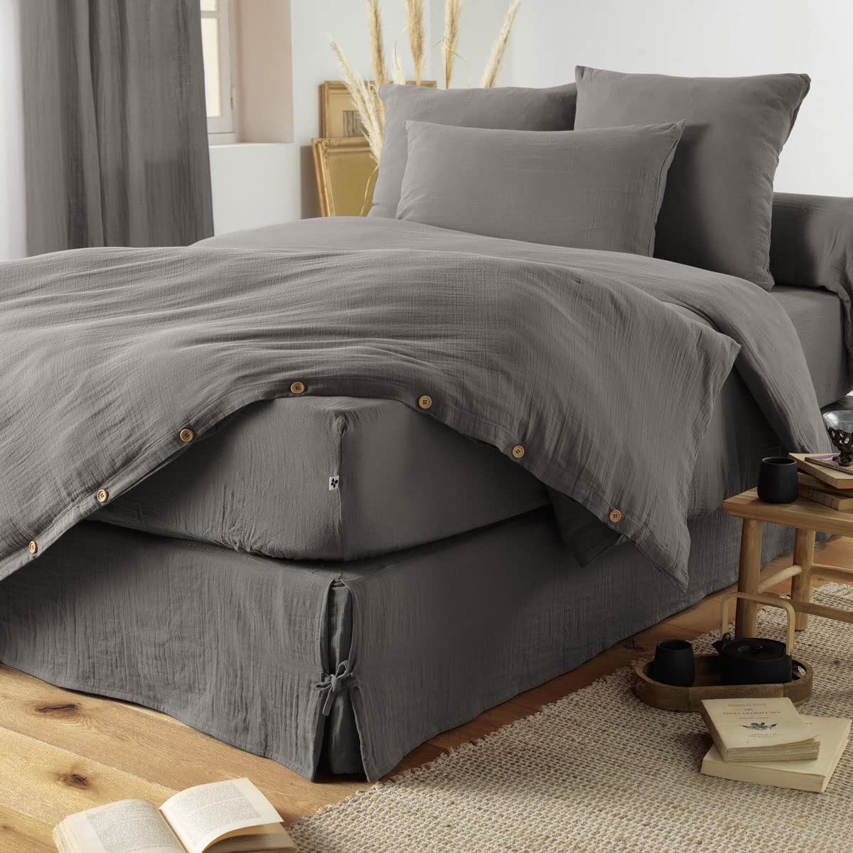 CDaffaires Edredon - Cuscino in cotone, 150 x 150 cm, colore: Grigio antracite