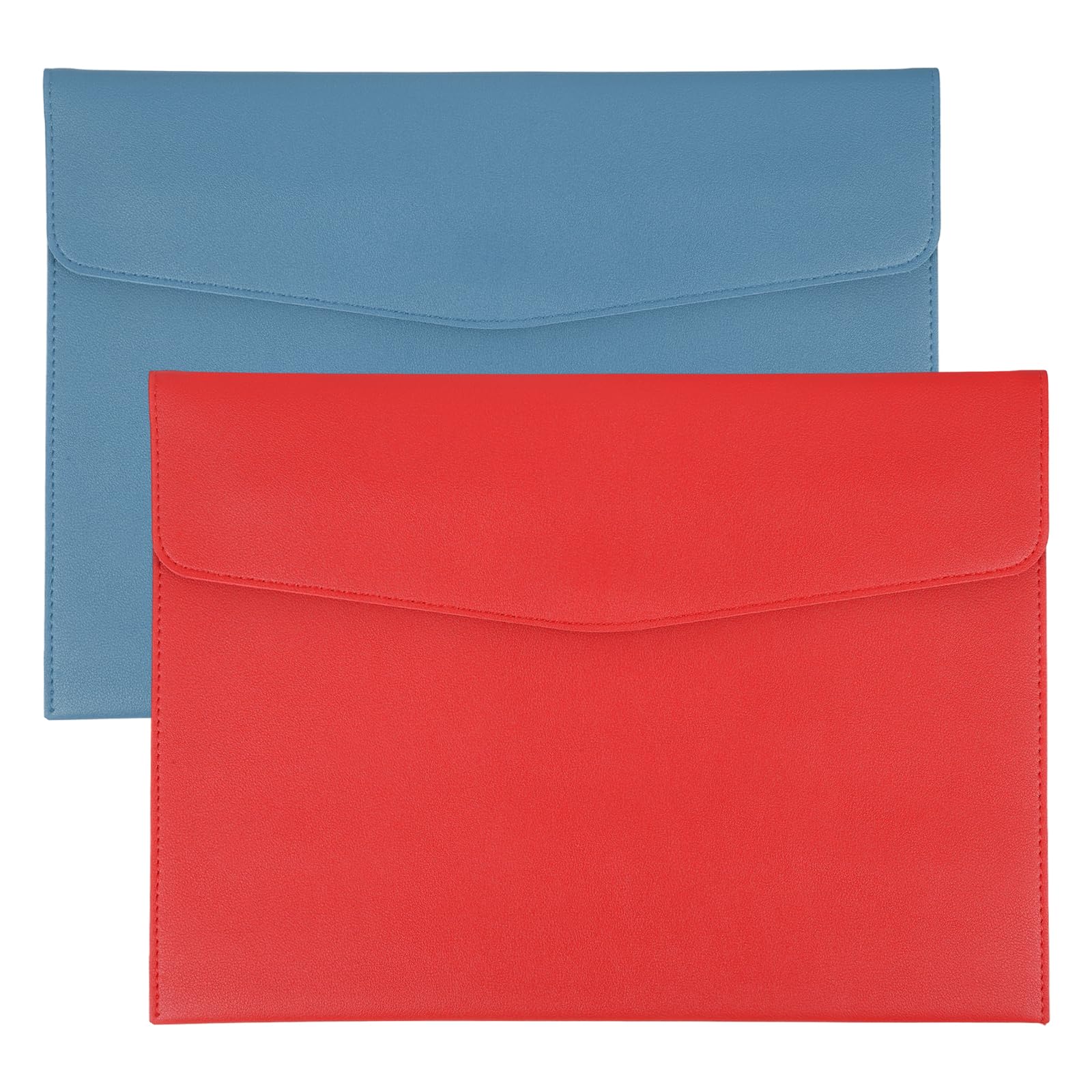 PATIKIL 2Pcs PU Leather A4 File Folder, Document Holder Envelope Waterproof Napa Texture Filing Organizer Portfolio Folder Case with Magnetic Snap Closure for Home Office, Light Blue, Red