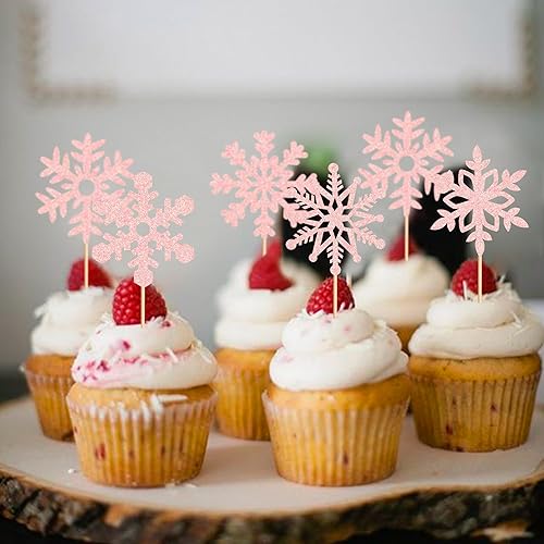 Miniatura 4 de Ercadio 25 piezas de copos de nieve para cupcakes con purpurina y copos de nieve para cupcakes, decoración de pasteles de copo de nieve azul