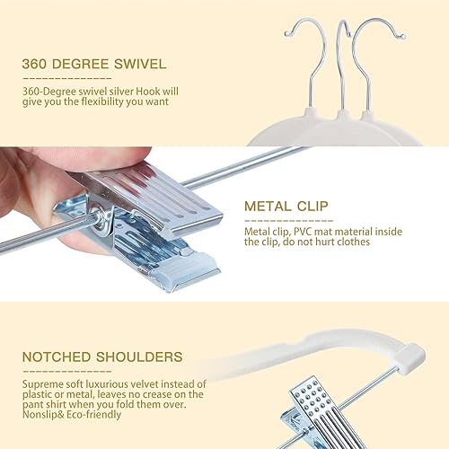 Miniatura 3 de Perchas de terciopelo para faldas para niños, paquete de 24 perchas de terciopelo para bebé con clips ajustables, perchas para pantalones, ahorro de