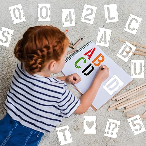 Miniatura 5 de 42 plantillas de letras para pintar en madera, plantillas de números de símbolos, plantillas reutilizables del alfabeto, kit de plantillas