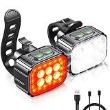 Cuvccn Bike Lights Super Bright, Rechargeable Bicycle Lights Set Multiple Modes, Waterproof Bike Lights for Night Riding/Cycling Safety, Front and Back Bike Reflectors Light, Long Battery Life