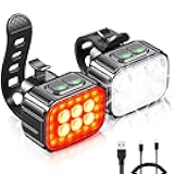 Cuvccn Bike Lights Set Ultra Bright, Bicycle Light Rechargeable with 6 Spot & Flood Beams, IP65 Waterproof Bike Lights for Night Riding, DIY 4X4 + 6X6 Modes Bicycle Headlight and Tail Light Reflectors