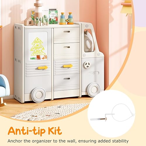 Miniatura 24 de Costzon Organizador de almacenamiento de juguetes, estante de juguetes con 2 contenedores de juguetes extraíbles, 2 cajones extraíbles, armario