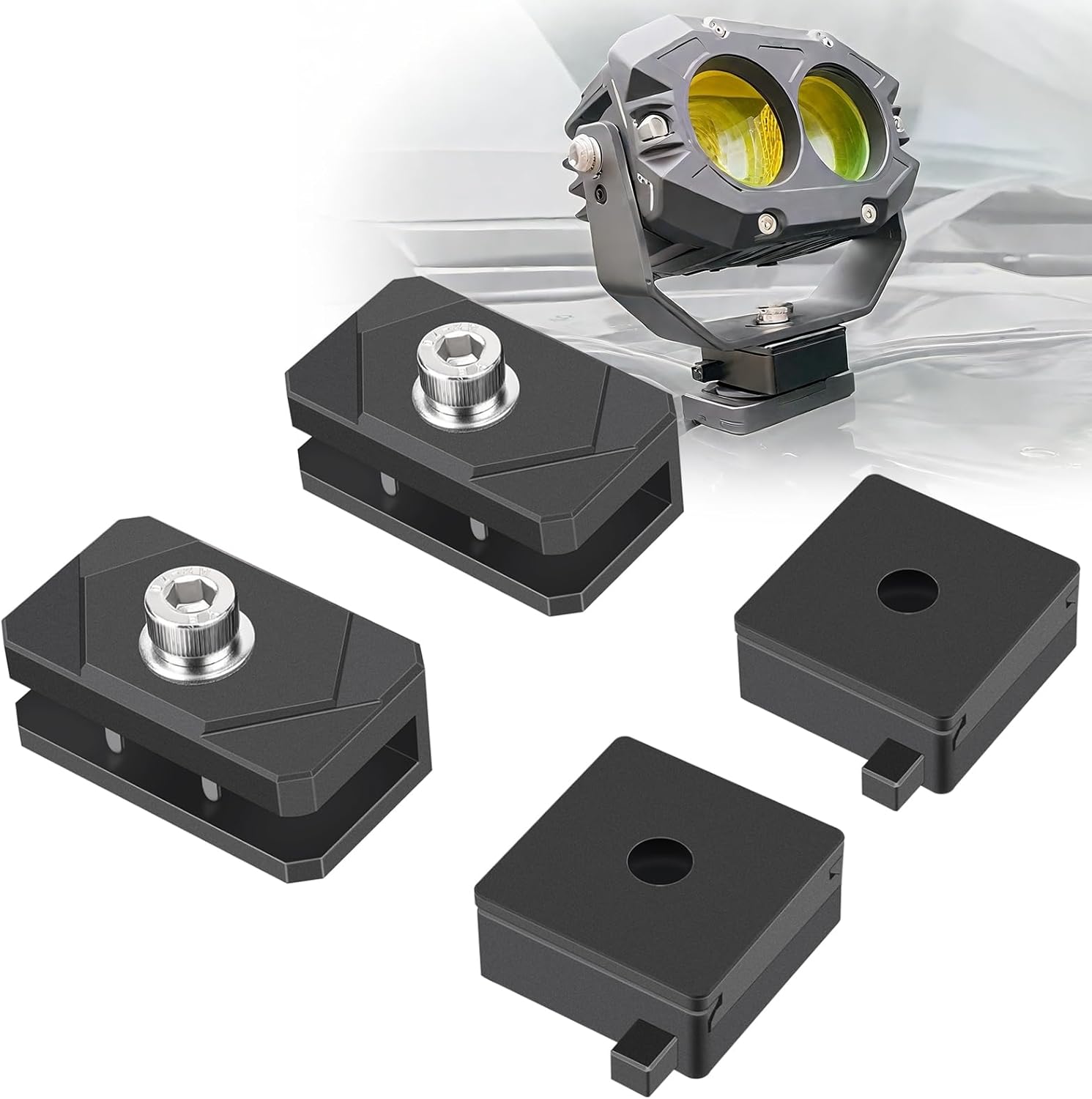 Quick Release Universal Hood Ditch Light Mounting Brackets, Dual Mount Options with 5-Point Lockdown Base CNC Aluminum Adjustable LED Pod Light Mount Kit 2PCS