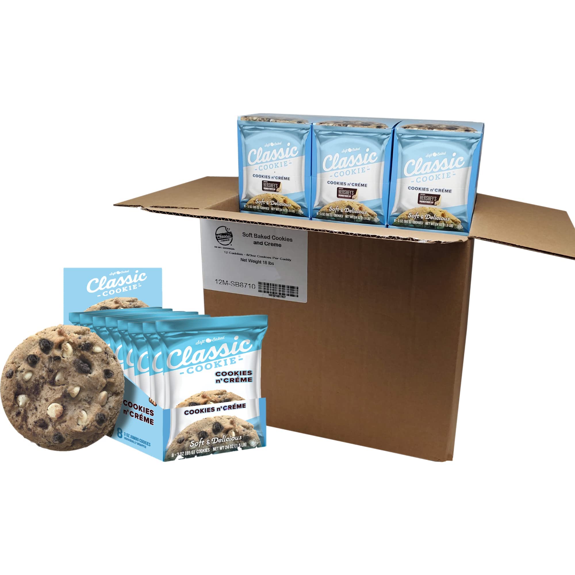 Classic Cookie Soft Baked Cookies n' Crème Cookies made with Hershey's® Premier White Creme Chips, Full Case of 12 Boxes, 96 Individually Wrapped Cookies