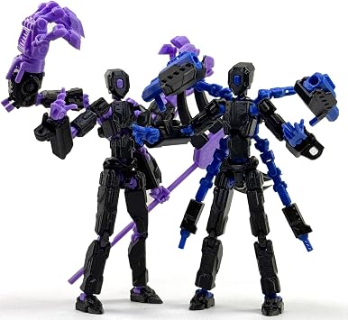 3D Printed Robot T Action Figure Set,2 PCS Fully Assembled 13 Dummy Figures Black Purple and Black Blue