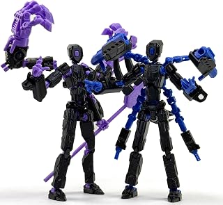3D Printed Robot T Action Figure Set,2 PCS Fully Assembled 13 Dummy Figures (Black Purple and Black Blue)