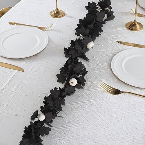 Miniatura 3 de Guirnalda artificial de otoño con hojas de arce, calabazas y bayas, guirnalda de otoño negra de 7 pies para Acción de Gracias, chimenea de chimenea,