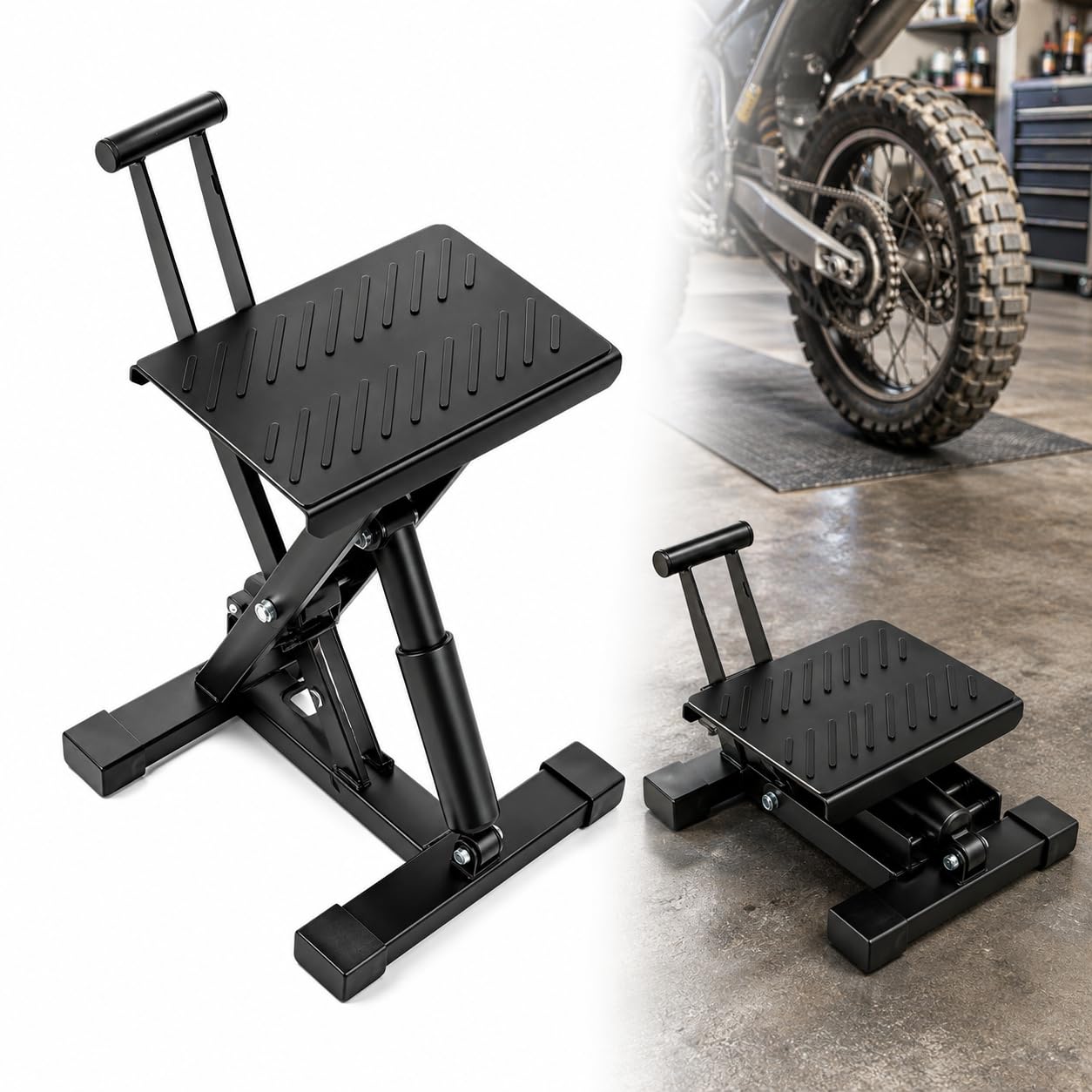 Cavalletto sollevatore per motocross, 200 kg, altezza regolabile | Ponte sollevatore per moto con regolazione in altezza e blocco di sicurezza, supporto idraulico per diverse moto