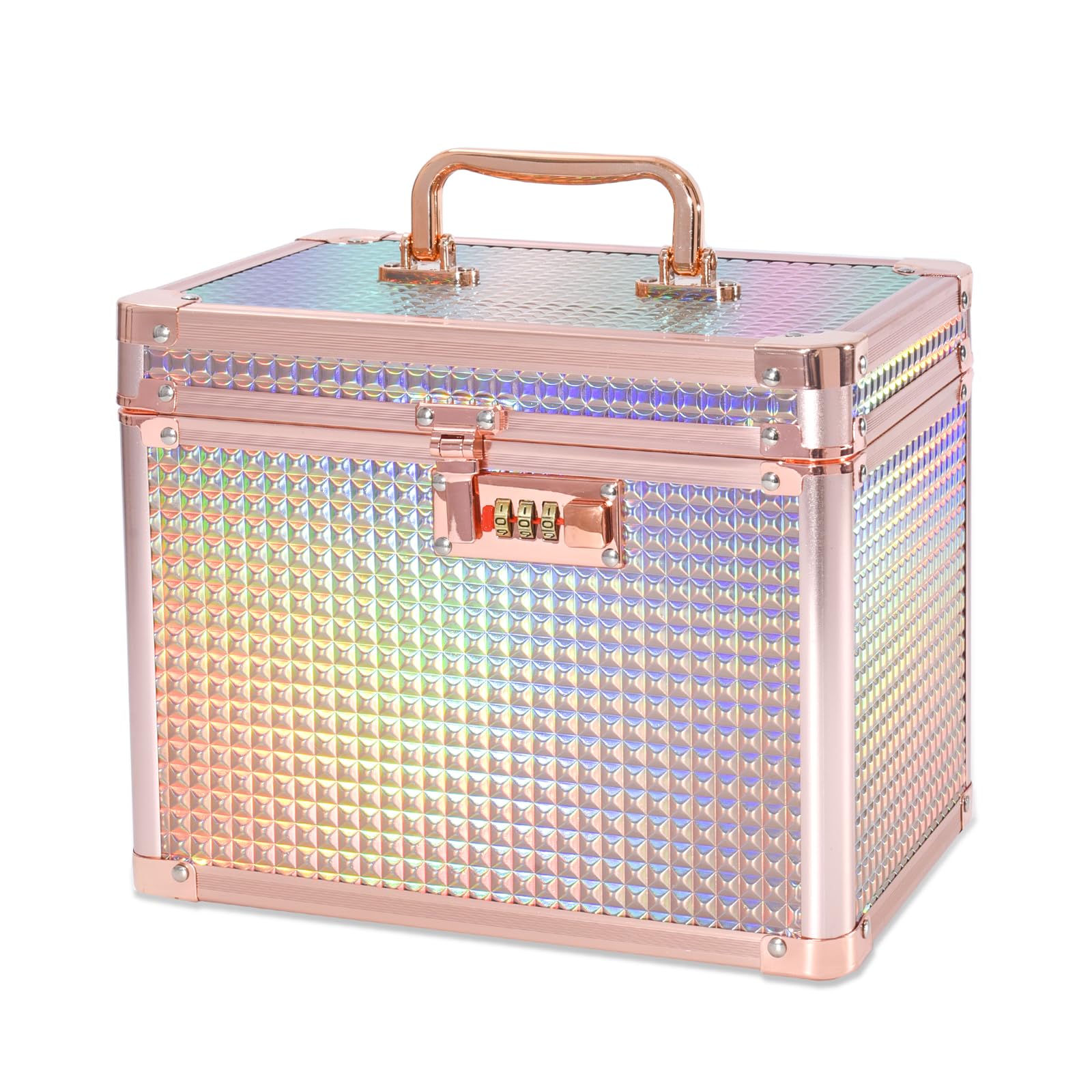 Aufbewahrungsbox mit Zahlenschloss, 26x18x20 cm, für Medikamente, Dokumente und Wertsachen, Tresor Kinder (Rosegold)