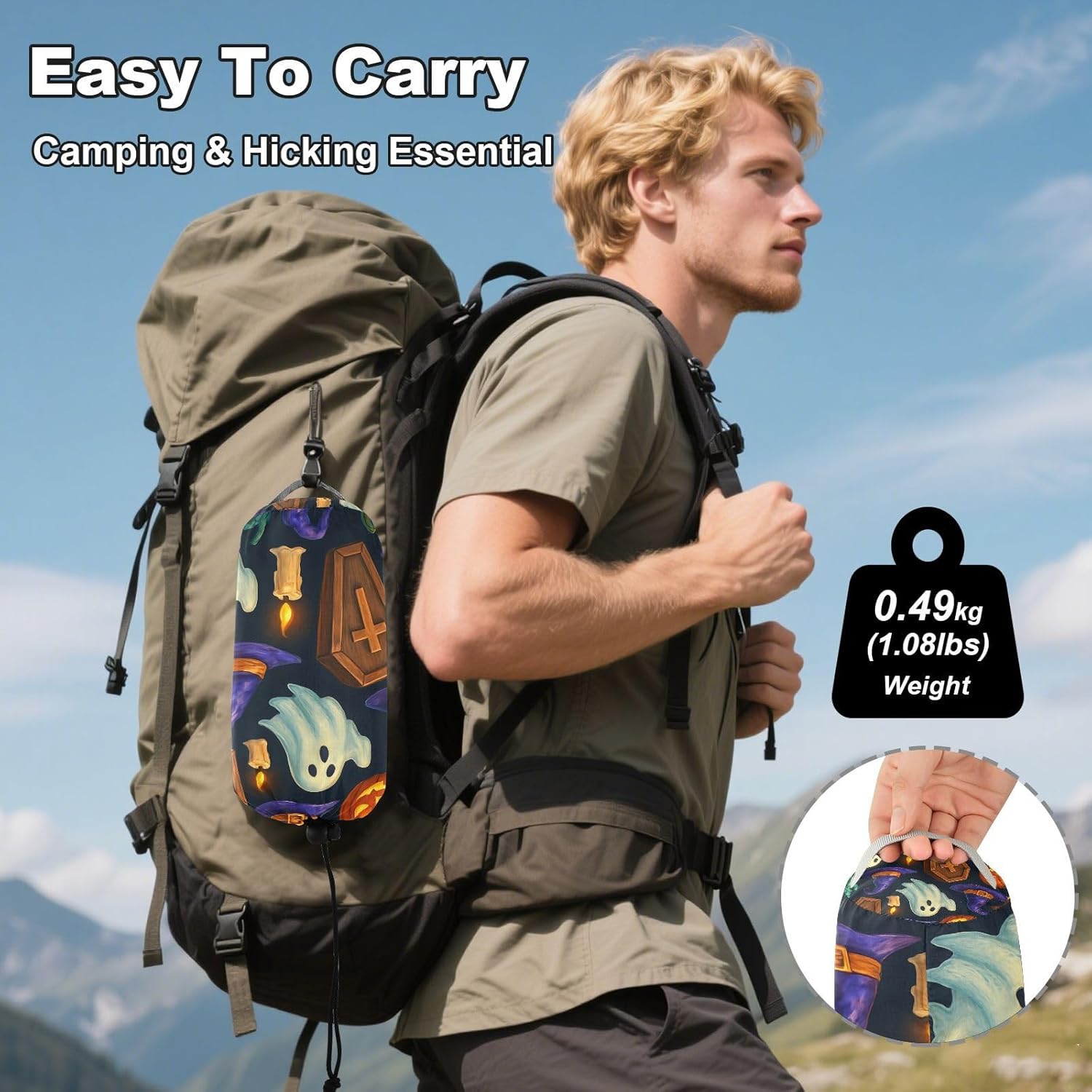 Halloween Elements Camping Hammock Portable Hanging Hammock with Tree Straps Up to 330lbs for Travel Outdoor Garden Patio