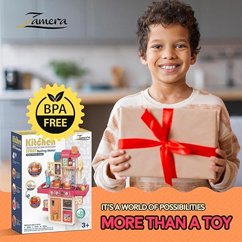 Miniatura 4 de Juego de cocina para niños, juego de cocina para niños pequeños con luces realistas, sonidos y vapor, juego de cocina de juguete de 42 piezas con