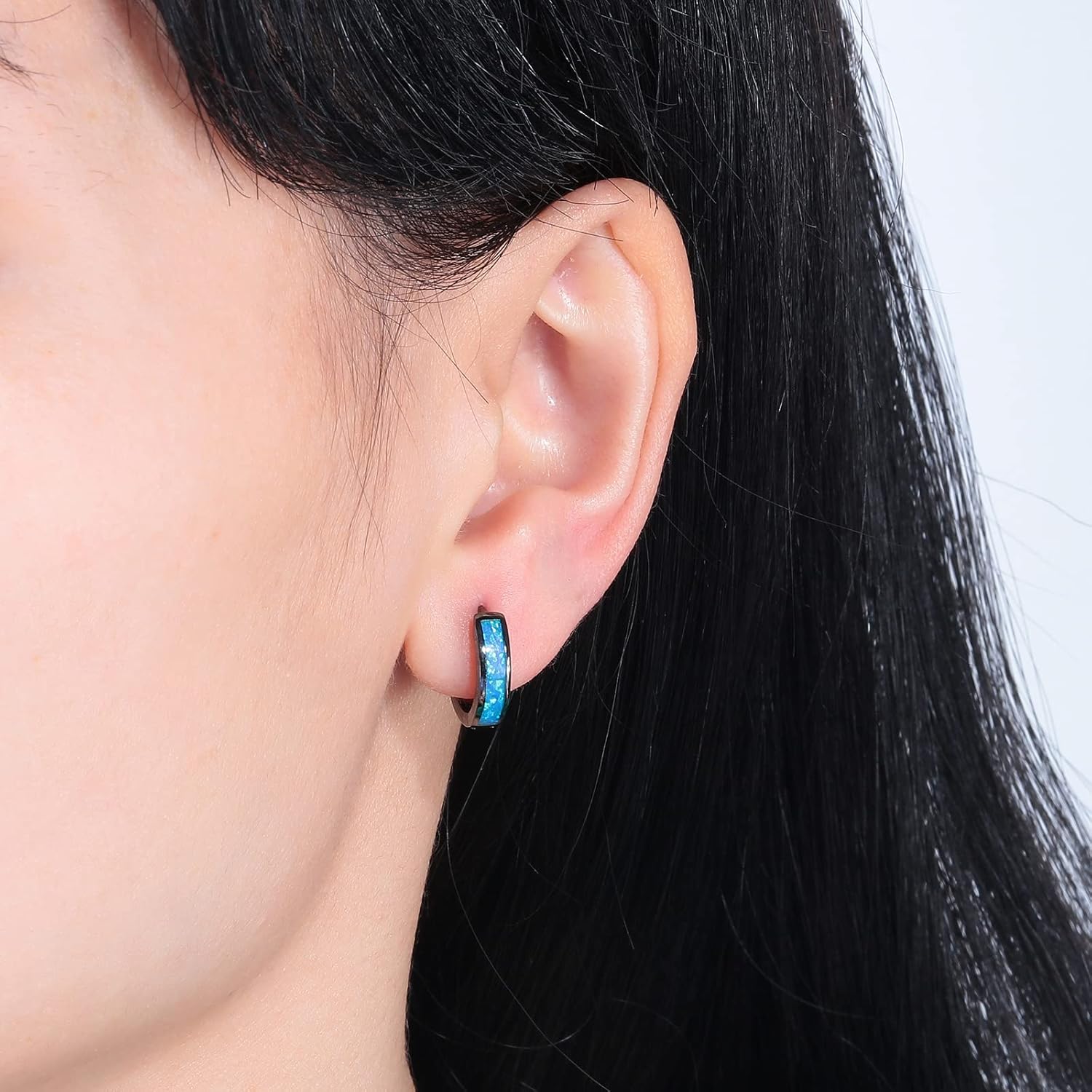 CiNily Huggie Earrings Opal Hinged Hoop Earrings Gold Plated Hypoallergenic Small Hoop Earrings for Women Teen Girls Men Sensitive Ears - Image 2