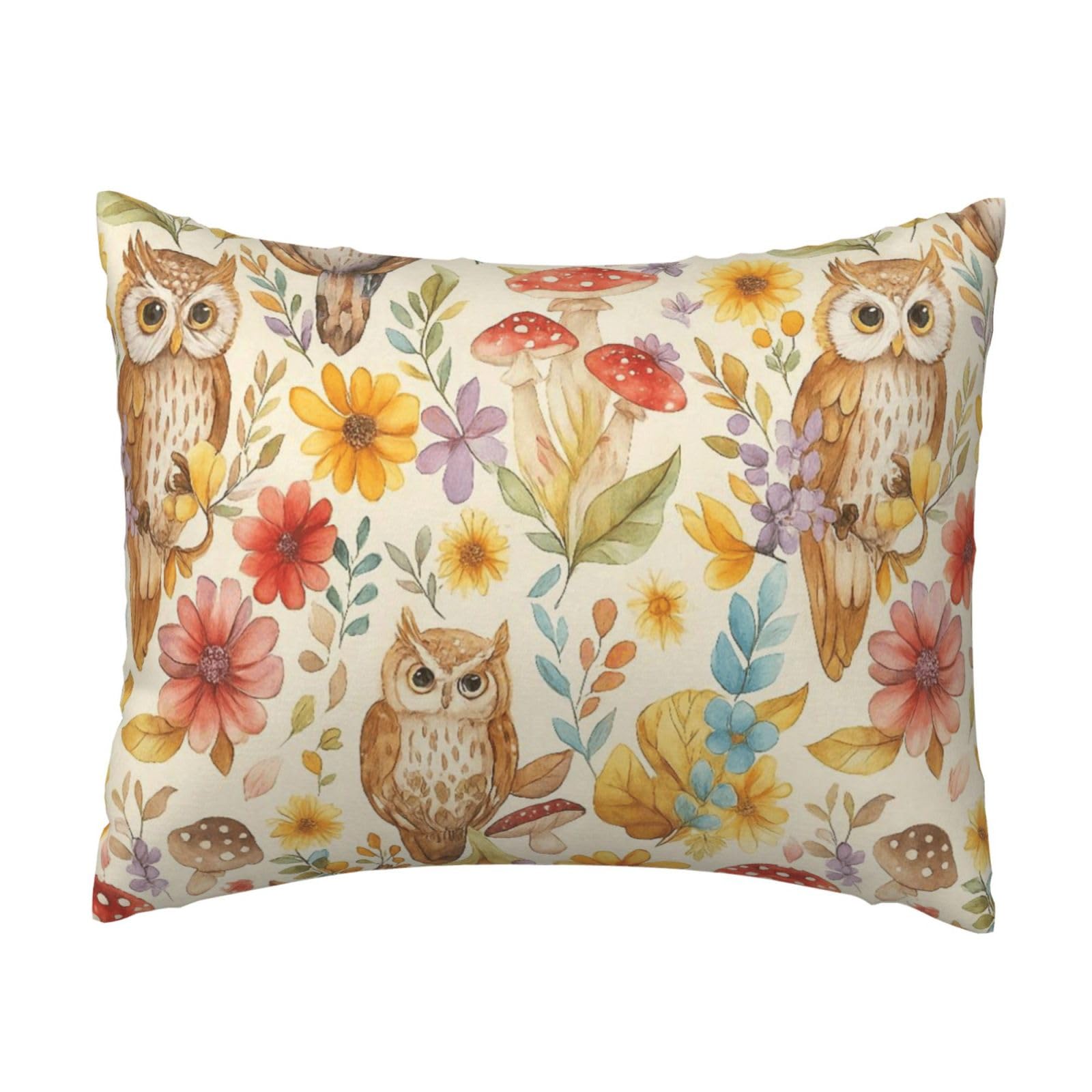 Cartoon Owl, Mushroom and Flowers Pillowcase Soft Plush with Zipper Decorative Pillowcovers 16x20 in