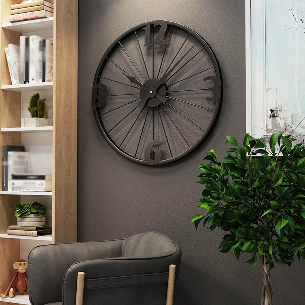 Reloj De Pared Reloj de Pared de Estilo Industrial de 50 cm, diseño de Ruedas de Bicicleta Decorativo Reloj silencioso para la Oficina de la Sala de Estar y decoración para el hogar Regalo