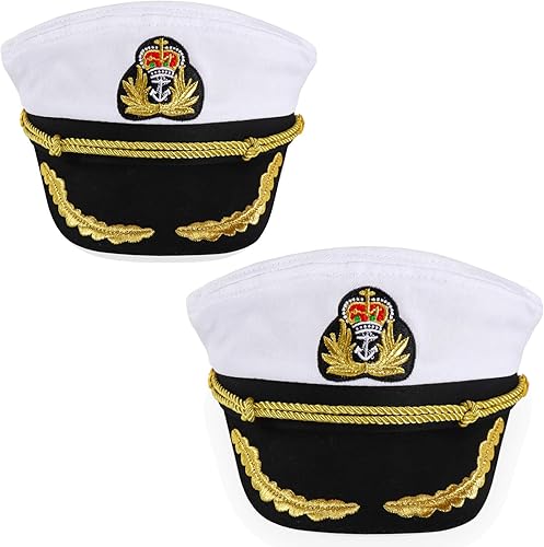 Miniatura 17 de Ibeauti Gorra unisex ajustable para adultos, disfraz de capitán Almirante, gorra de marinero para cosplay Negro