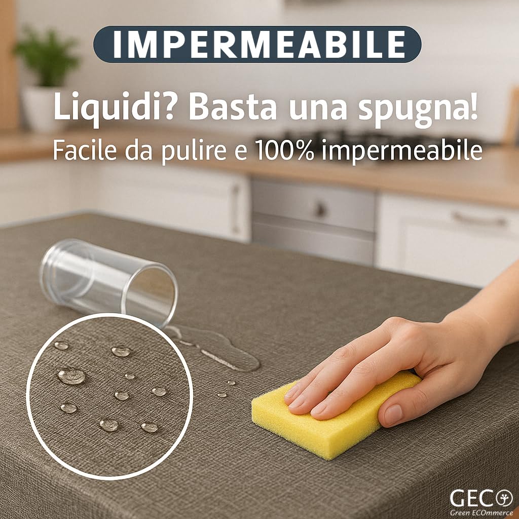 Tovaglia Rettangolare Impermeabile 120x230 cm, Antimacchia Lavabile, Plastificata Effetto Tessuto, Retro Felpato Antiscivolo, Ideale per uso Interno ed Esterno (120x230 Beige)