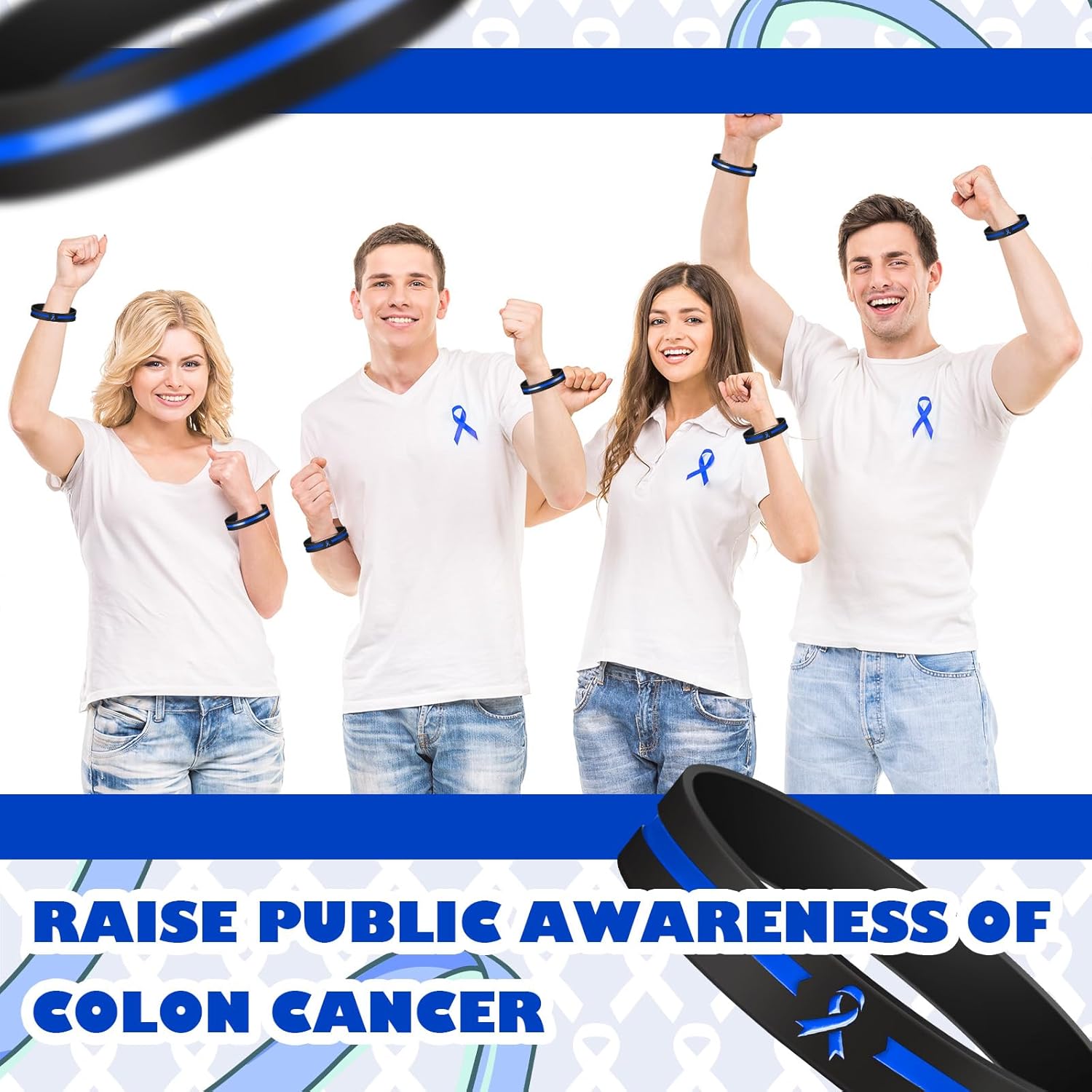 Hiboom 100 Pcs Colon Cancer Awareness Silicone Bracelets Blue Awareness Ribbon Rubber Wristbands Inspirational Colon Cancer Gifts for Women Men Social Charity Event - Image 2